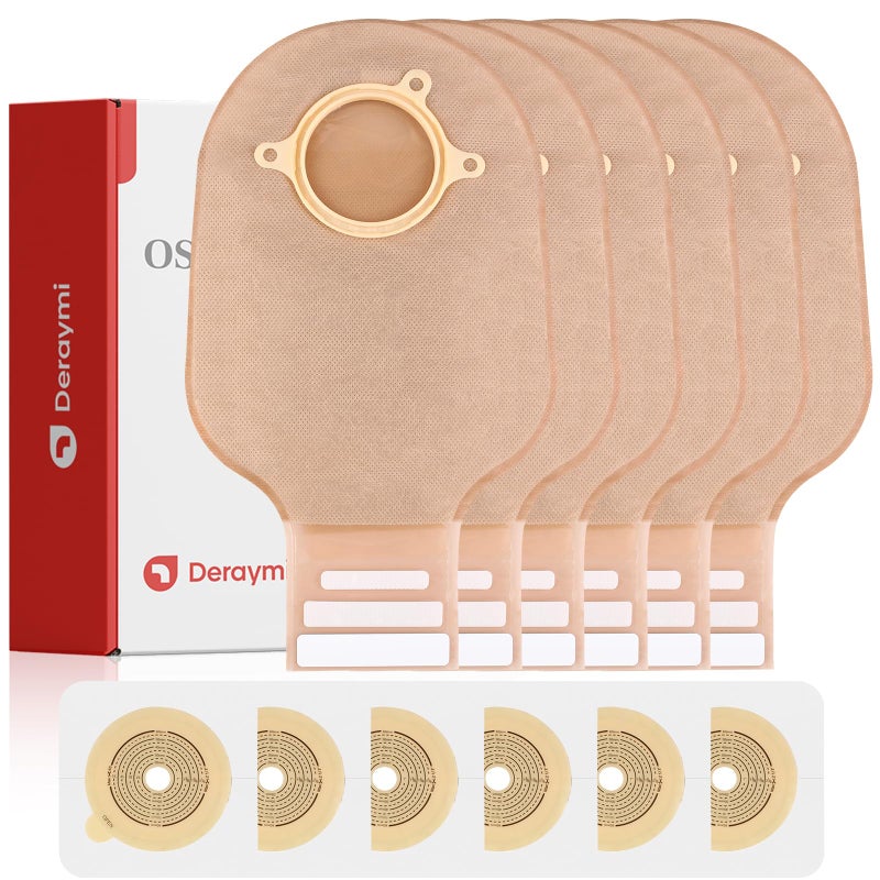 DERAYMI 60PCS Colostomy Bags Ostomy Supplies, Two-Piece Flat Surface Ostomy Bag, with Hook and Loop Closure, Hydrocolloid Chassis Colostomy Supplies for Aldult (40PCS Bags+20PCS Barrier)